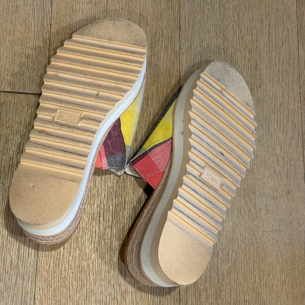 TOMS Diana Multicolor Picnic Plaid Slide Sandals Wedge Size 8 - Picture 6 of 15